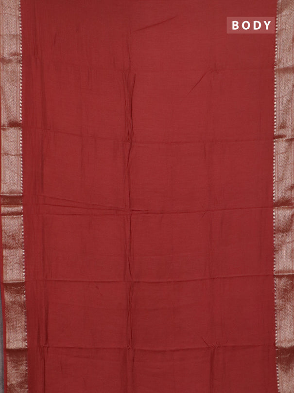 Semi chanderi saree maroon and beige with plain body and zari woven border