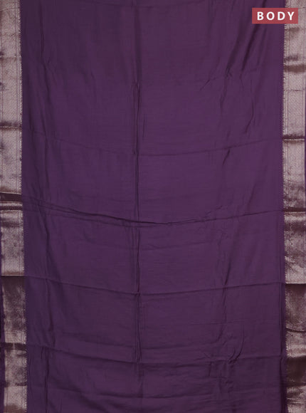 Semi chanderi saree violet and beige with plain body and zari woven border