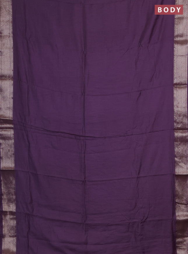 Semi chanderi saree violet and beige with plain body and zari woven border