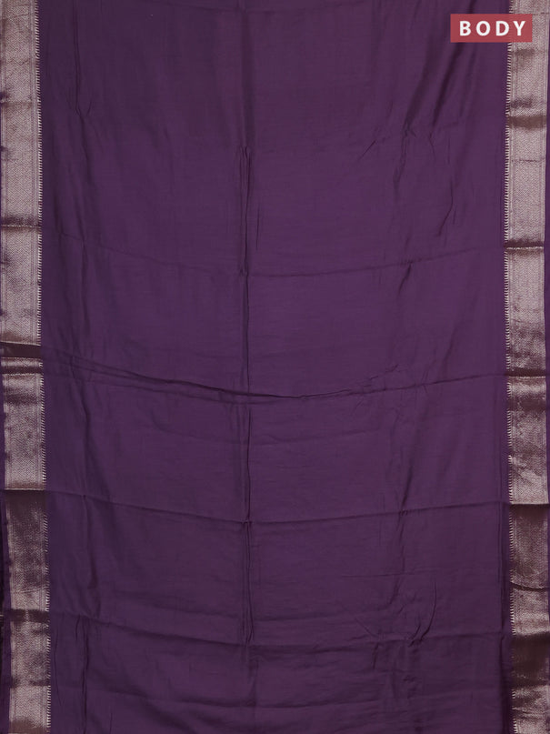 Semi chanderi saree violet and beige with plain body and zari woven border