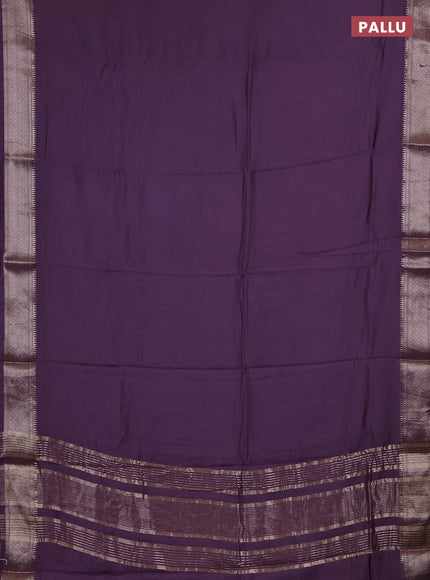 Semi chanderi saree violet and beige with plain body and zari woven border