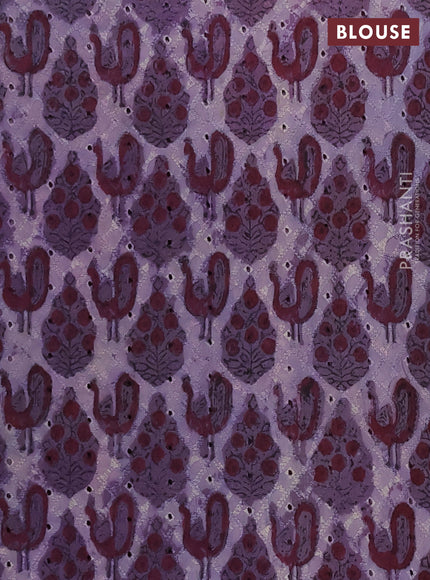 Semi chanderi saree violet and beige with plain body and zari woven border
