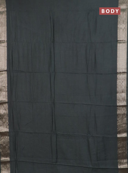 Semi chanderi saree grey and beige with plain body and zari woven border
