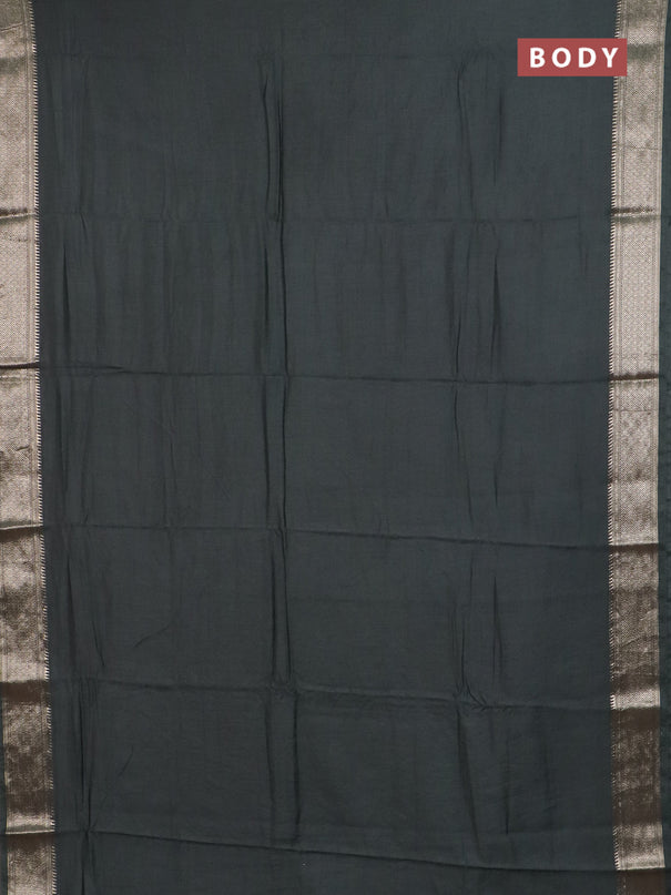 Semi chanderi saree grey and beige with plain body and zari woven border