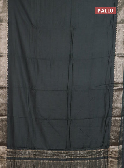 Semi chanderi saree grey and beige with plain body and zari woven border