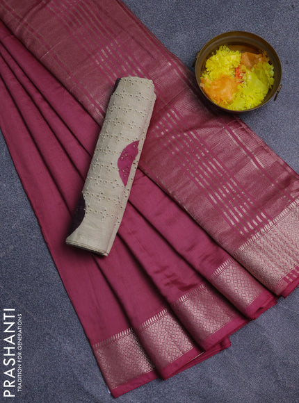 Semi chanderi saree mauve pink and beige with plain body and zari woven border