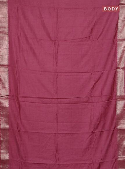 Semi chanderi saree mauve pink and beige with plain body and zari woven border