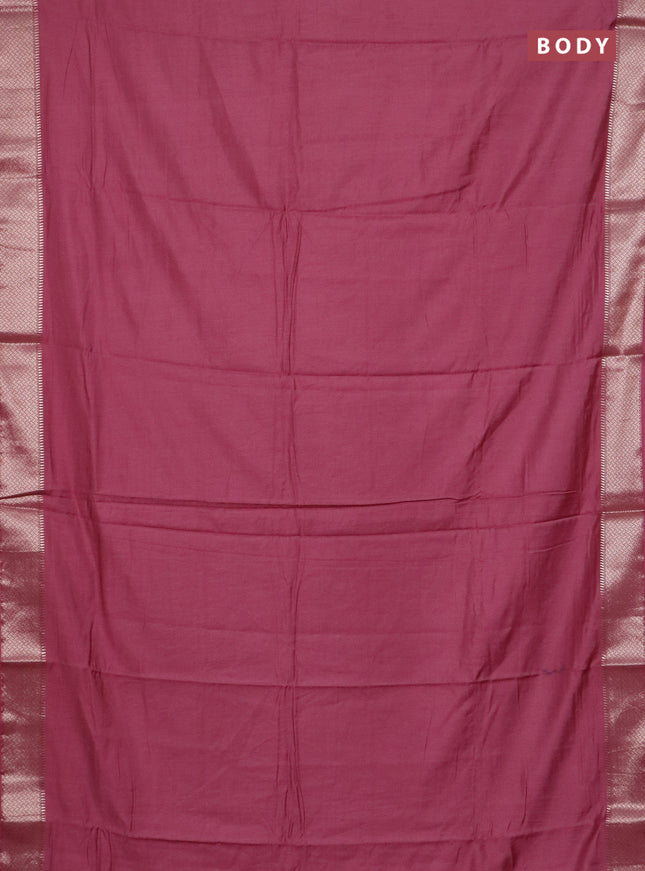 Semi chanderi saree mauve pink and beige with plain body and zari woven border