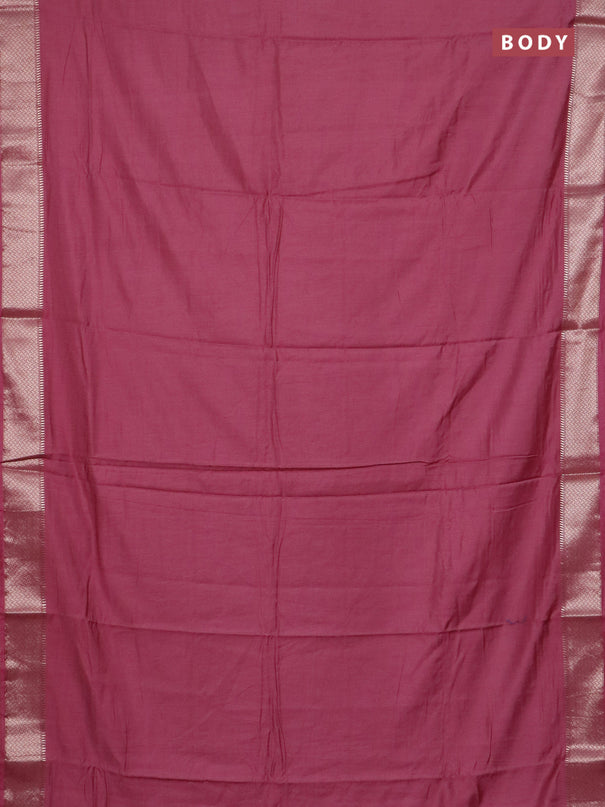 Semi chanderi saree mauve pink and beige with plain body and zari woven border