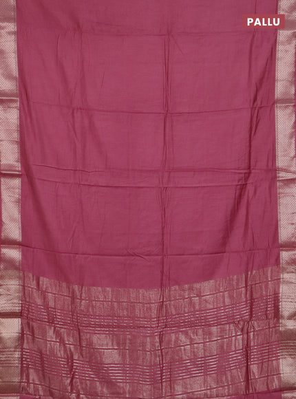 Semi chanderi saree mauve pink and beige with plain body and zari woven border
