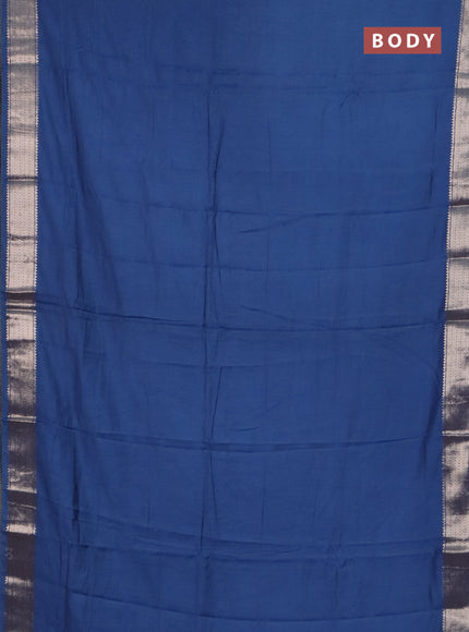 Semi chanderi saree blue and beige with plain body and zari woven border