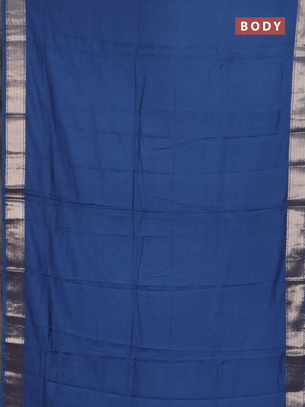 Semi chanderi saree blue and beige with plain body and zari woven border