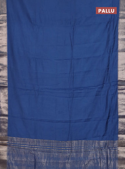 Semi chanderi saree blue and beige with plain body and zari woven border
