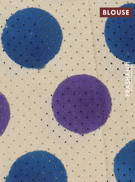 Semi chanderi saree blue and beige with plain body and zari woven border