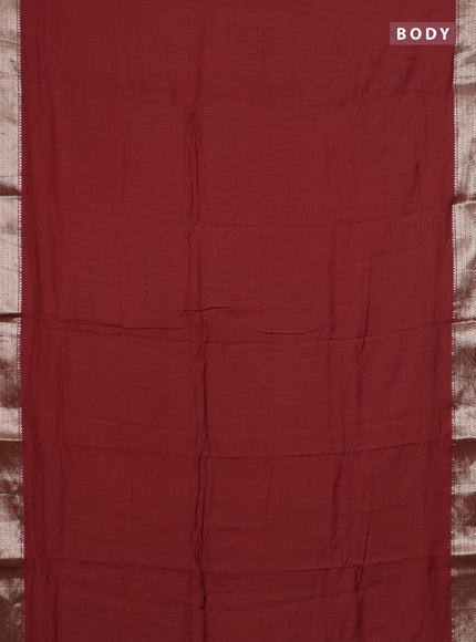 Semi chanderi saree red and beige with plain body and zari woven border
