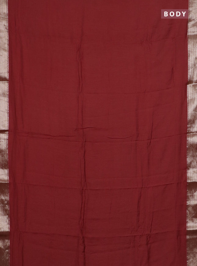 Semi chanderi saree red and beige with plain body and zari woven border