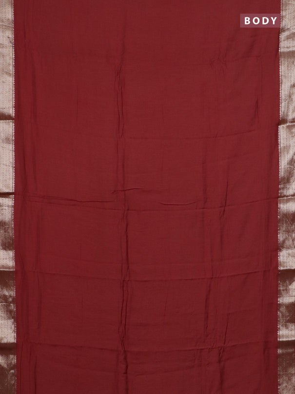 Semi chanderi saree red and beige with plain body and zari woven border