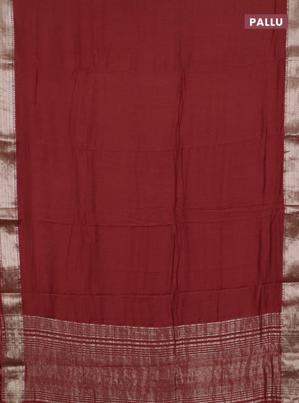 Semi chanderi saree red and beige with plain body and zari woven border