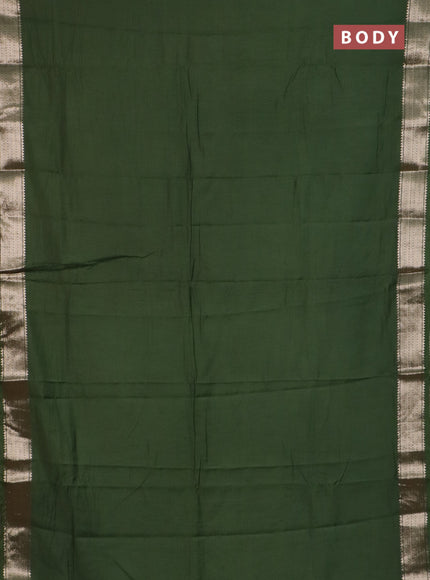 Semi chanderi saree sap green and beige with plain body and zari woven border