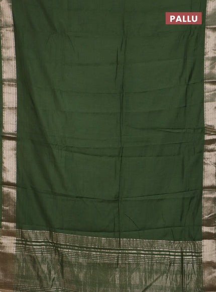 Semi chanderi saree sap green and beige with plain body and zari woven border