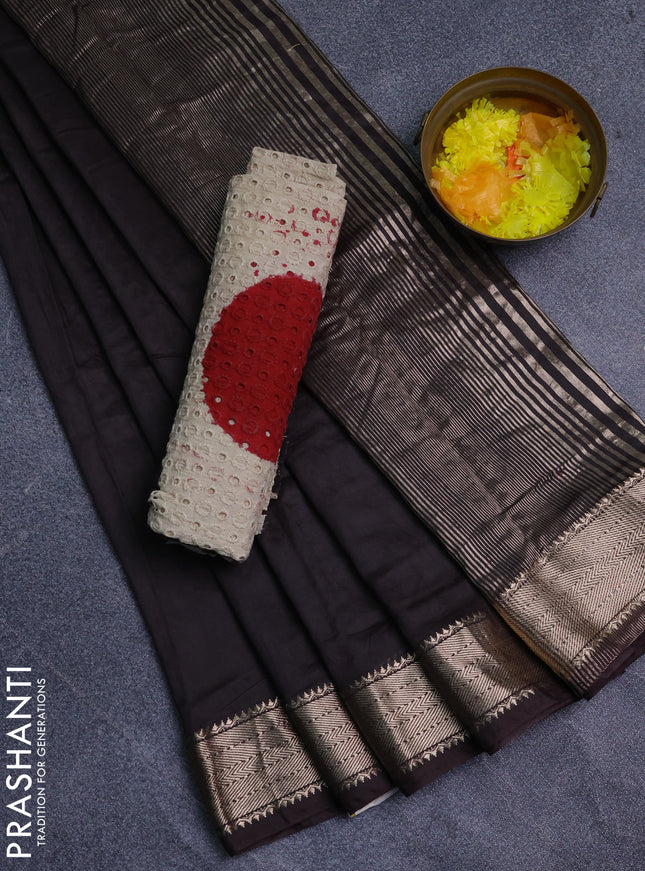 Semi chanderi saree coffee brown and beige with plain body and zari woven border