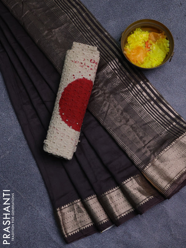 Semi chanderi saree coffee brown and beige with plain body and zari woven border