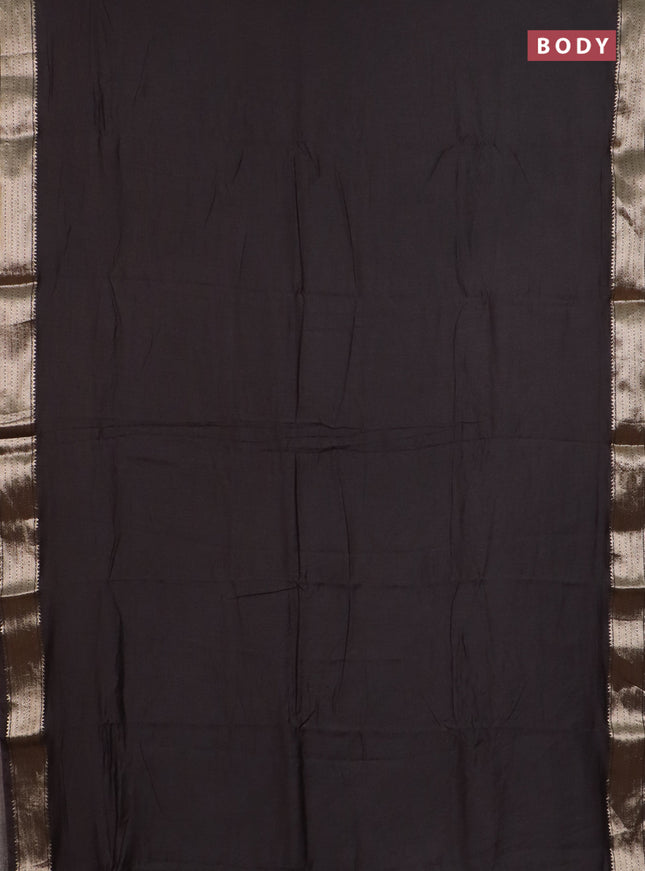 Semi chanderi saree coffee brown and beige with plain body and zari woven border