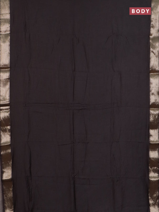 Semi chanderi saree coffee brown and beige with plain body and zari woven border