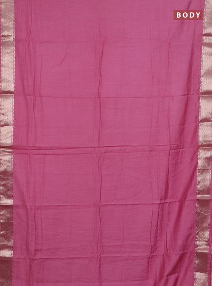 Semi chanderi saree mauve pink and beige with plain body and zari woven border