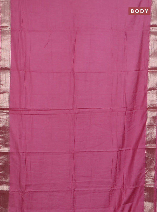 Semi chanderi saree mauve pink and beige with plain body and zari woven border