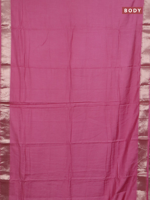 Semi chanderi saree mauve pink and beige with plain body and zari woven border