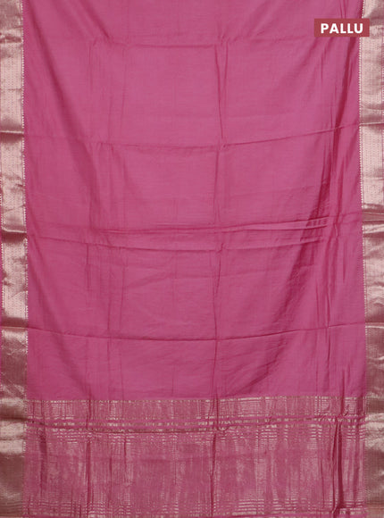 Semi chanderi saree mauve pink and beige with plain body and zari woven border