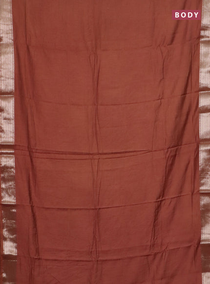 Semi chanderi saree brown and beige with plain body and zari woven border