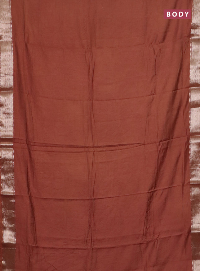 Semi chanderi saree brown and beige with plain body and zari woven border