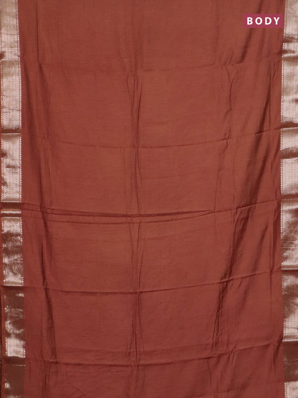 Semi chanderi saree brown and beige with plain body and zari woven border