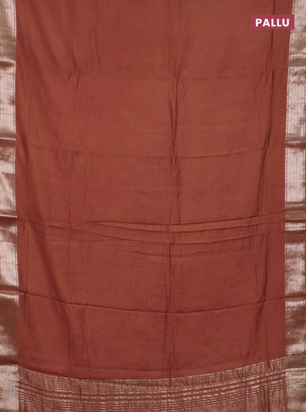 Semi chanderi saree brown and beige with plain body and zari woven border