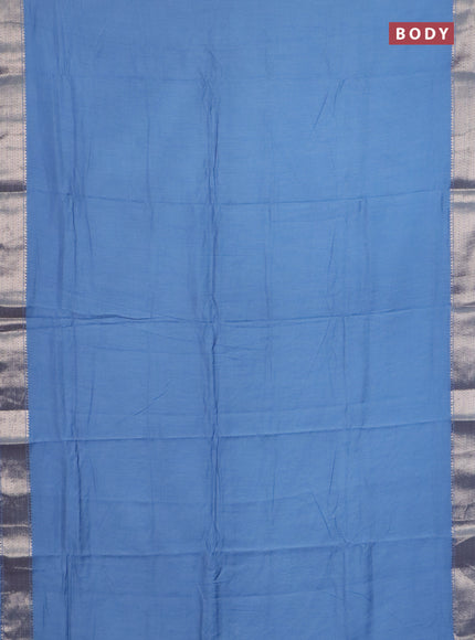 Semi chanderi saree pastel blue and beige with plain body and zari woven border