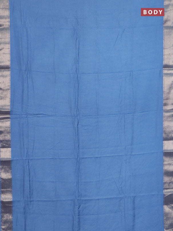 Semi chanderi saree pastel blue and beige with plain body and zari woven border