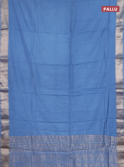 Semi chanderi saree pastel blue and beige with plain body and zari woven border