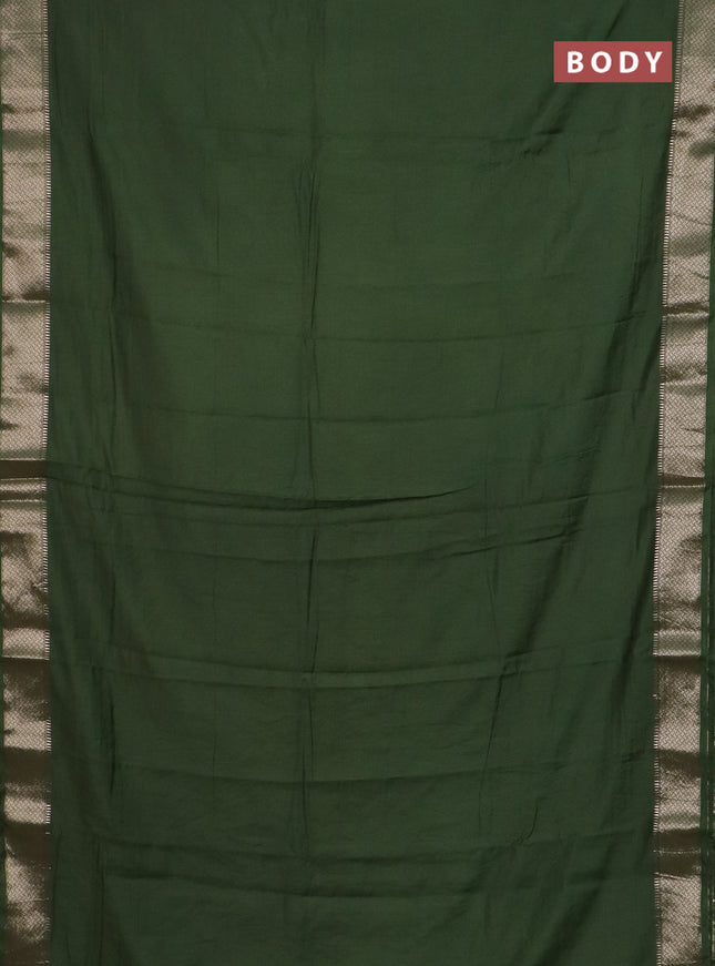 Semi chanderi saree sap green and beige with plain body and zari woven border
