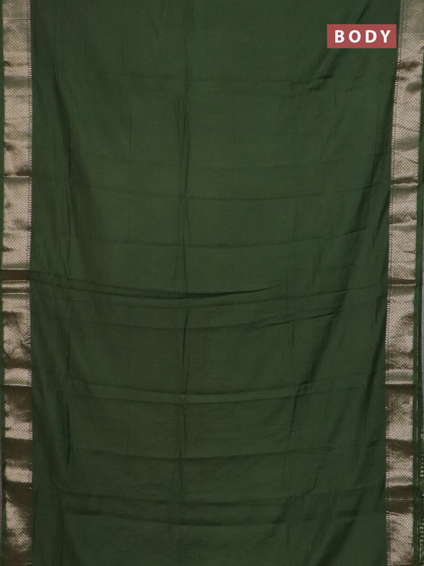 Semi chanderi saree sap green and beige with plain body and zari woven border