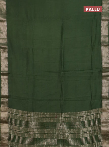 Semi chanderi saree sap green and beige with plain body and zari woven border