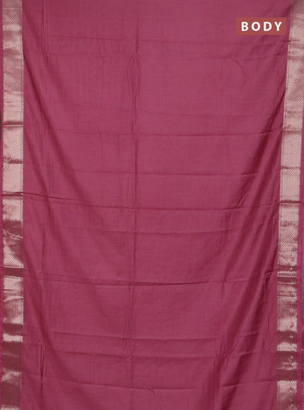 Semi chanderi saree mauve pink and beige with plain body and zari woven border