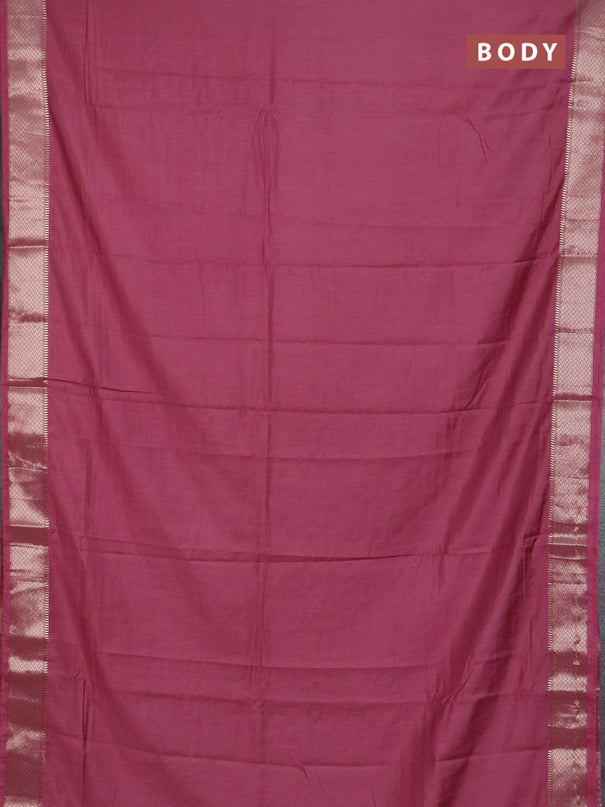 Semi chanderi saree mauve pink and beige with plain body and zari woven border