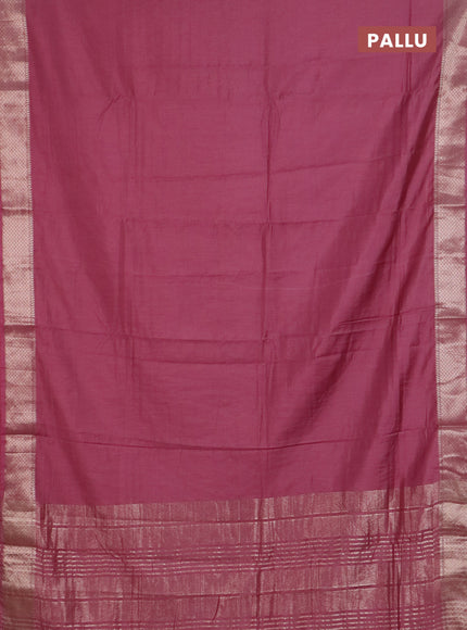 Semi chanderi saree mauve pink and beige with plain body and zari woven border