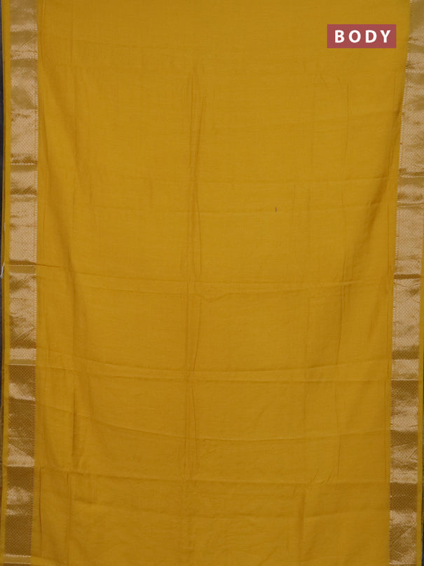 Semi chanderi saree yellow and beige with plain body and zari woven border