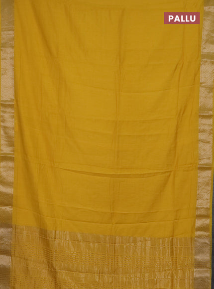 Semi chanderi saree yellow and beige with plain body and zari woven border