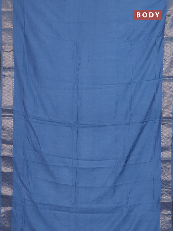 Semi chanderi saree pastel blue and beige with plain body and zari woven border