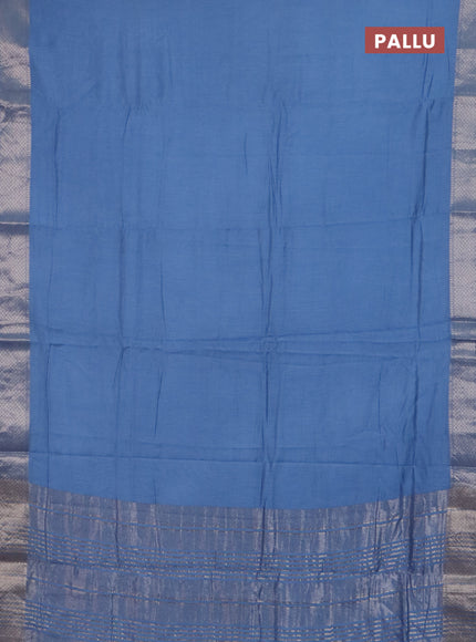 Semi chanderi saree pastel blue and beige with plain body and zari woven border