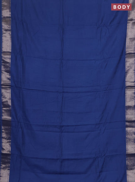 Semi chanderi saree blue and beige with plain body and zari woven border